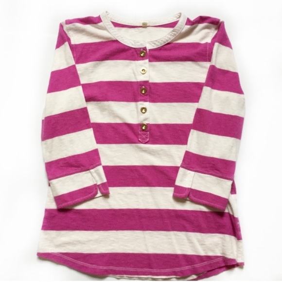 J. CREW Ringspun Wide Rugby Stripe Pink and White 3/4 Sleeve Henley Tee - Picture 5 of 11